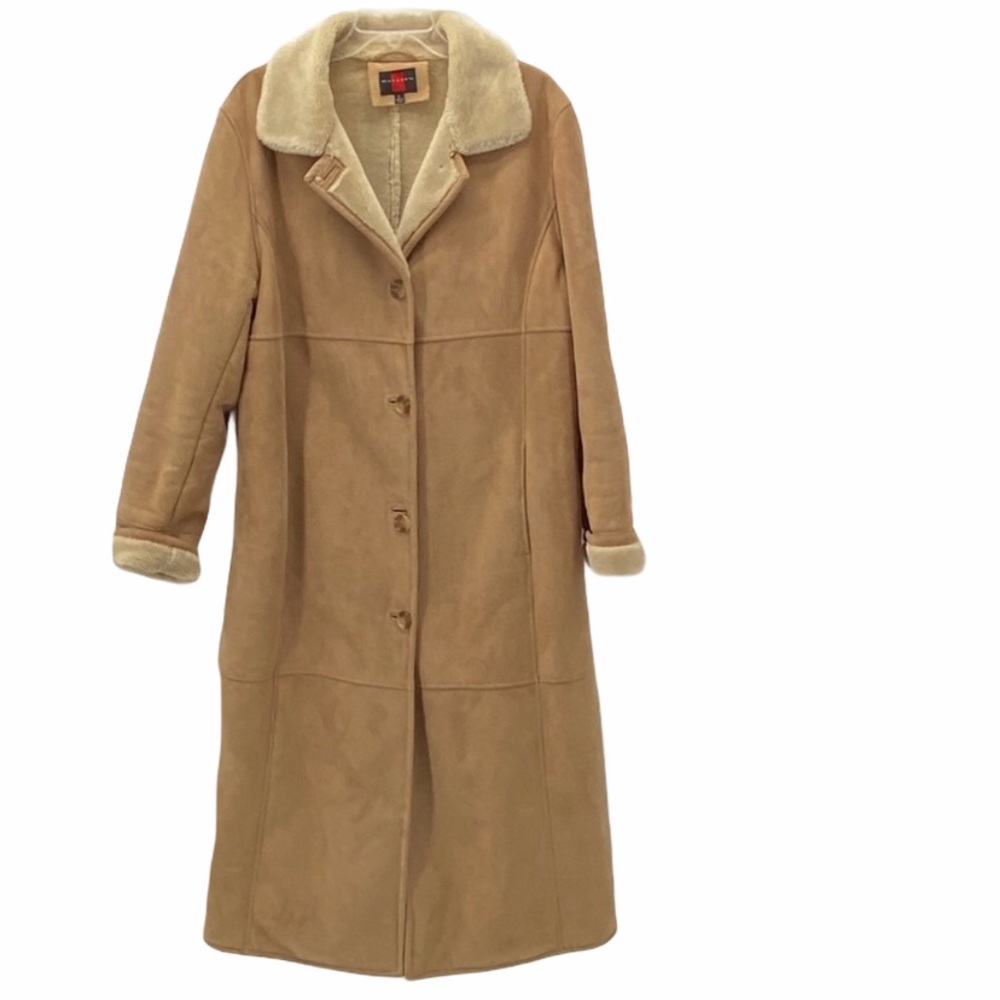 VTG.TAN FULL LENGTH FAUX FUR LINED WINTER COAT L